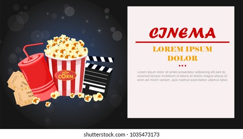 Juice, Popcorn and movie tickets Vector illustration