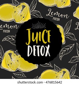 Juice poster for restaurant brochure, organic beverage template design. Vintage creative banner with hand-drawn graphic. 