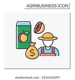 Juice production color icon. Turn fruit crop into juice. Sale on market. Profitable business. Agribusiness concept. Isolated vector illustration