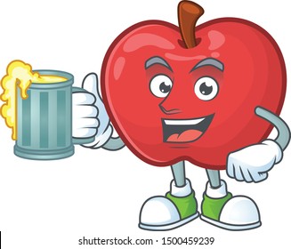 With juice red apple funny character for vegetarian cartoon