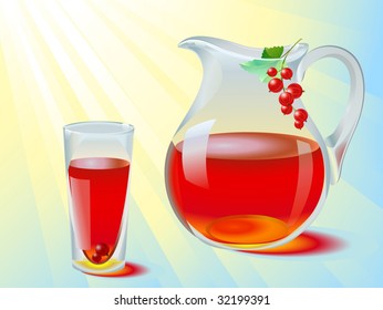 Juice of red currant in glass jug