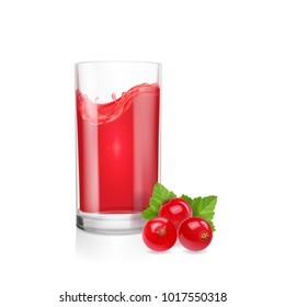 Juice with red currants in a glass, vector realistic with fresh berries and smoothie