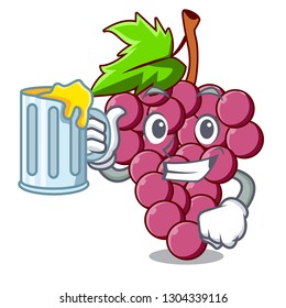 With juice red grapes fruit above mascot table