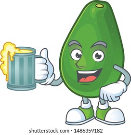 With juice ripe avocado fruit on cartoon character