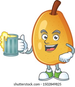 With juice ripe fragrant pear fruit cartoon character