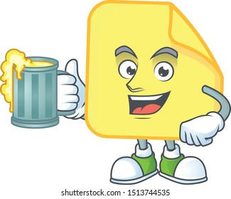 With juice rounded sticker paper cartoon character style.