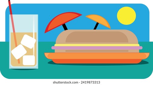 

Juice with a sandwich vector. Summer vacation illustration