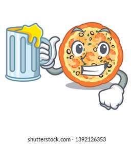 With juice seafood pizza in the mascot shape