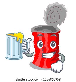 With juice set of metallic tin can cartoon