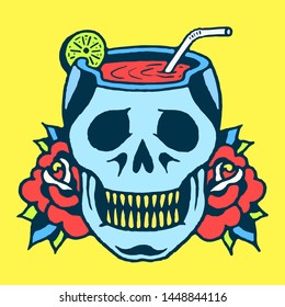 Juice in a Skull Glass Old School Tattoo Vector