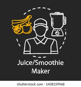 Juice, smoothie maker chalk icon. Catering, food service worker. Cafe, restaurant staff. Summer part-time job employment. Juicer, blender. Isolated vector chalkboard illustration