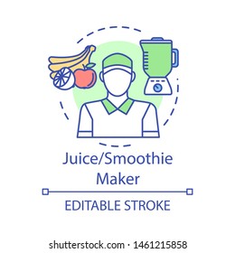 Juice, smoothie maker concept icon. Catering, food service worker idea thin line illustration. Cafe, restaurant staff. Summer part-time job employment. Vector isolated outline drawing. Editable stroke