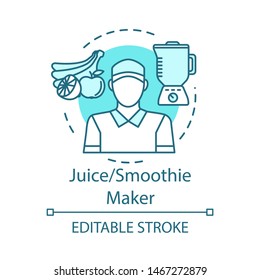 Juice, smoothie maker concept icon. Catering, food service worker idea thin line illustration. Cafe, restaurant staff. Summer part-time job employment. Vector isolated outline drawing. Editable stroke