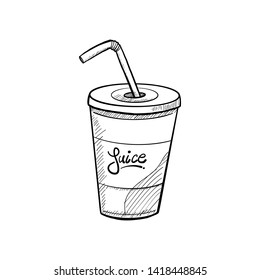 Juice Soda Drawn Illustration in black on white background - Vector EPS