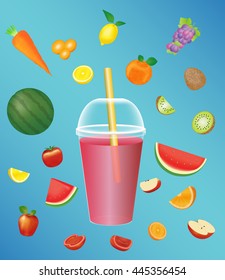 juice soft drink cup with a fruits