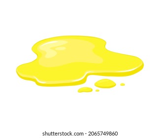 Juice spill. Puddle of yellow liquid. Orange juice, lemon juice or vegetable oil. Vector cartoon illustration.