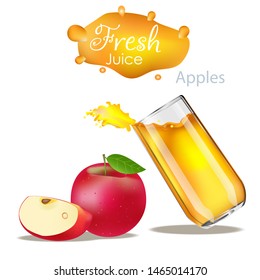 Juice splash with apple isolated on white. Vector image