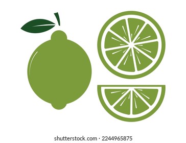 Juice splash lemon, lime fresh fruit, slices. set Citrus fresh collection, minimalist vector