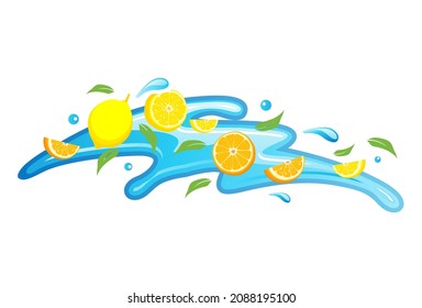juice splash with orange, lemon Design element for logo, poster, card, banner, emblem, t shirt. Vector illustration