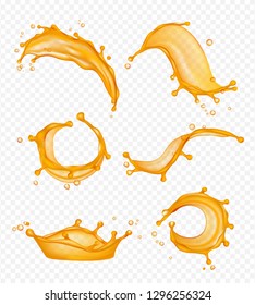 Juice splashes. Liquid fresh fruits drops vector realistic pictures isolated