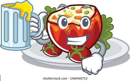With juice stuffed tomatoes on a cartoon board