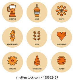 Juice therapy vector icon set 