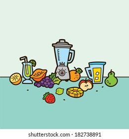 Juice time, collection of fruit ready for juicing.