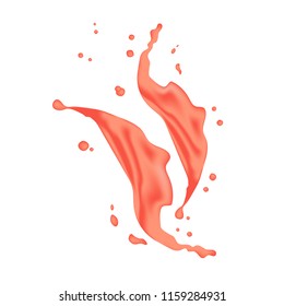 Juice tomato splash isolated on white. Red pink grapefruit juice splash. Liquid template design element. Vector illustration.