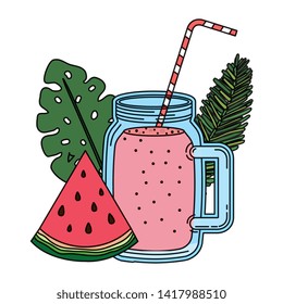 juice watermelon fruit jar with leafs palm