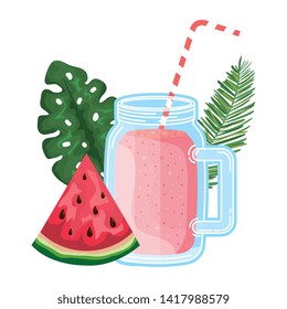 juice watermelon fruit jar with leafs palm