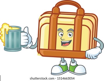 With juice work suitcase cartoon character with mascot