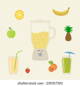 juicer and fruit set of vector objects