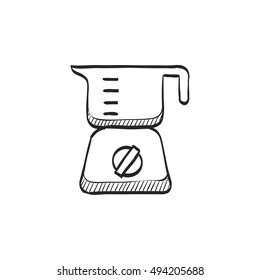 Juicer icon in doodle sketch lines. Household kitchen appliance juice mixer