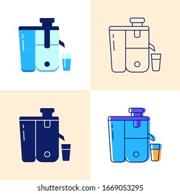 Juicer icon set in flat and line styles. Kitchen equipment symbols. Vector illustration.