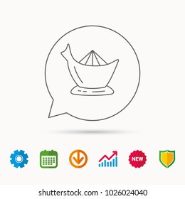 Juicer icon. Squeezer sign. Kitchen electric tool symbol. Calendar, Graph chart and Cogwheel signs. Download and Shield web icons. Vector