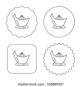 Juicer icon. Squeezer sign. Kitchen electric tool symbol. Flat circle, star and emblem buttons. Labels design. Vector