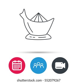 Juicer icon. Squeezer sign. Kitchen electric tool symbol. Group of people, video cam and calendar icons. Vector