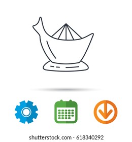 Juicer icon. Squeezer sign. Kitchen electric tool symbol. Calendar, cogwheel and download arrow signs. Colored flat web icons. Vector