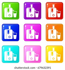 Juicer icons of 9 color set isolated vector illustration