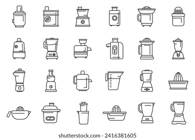 Juicer icons set outline vector. Food kitchen. Home fruit breakfast