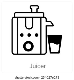 Concepto de icono de jugo y exprimidor