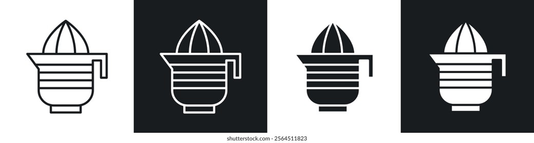 Juicer squeezer icons collection in black filled and line style.