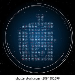 The juicer symbol filled with white dots. Pointillism style. Some dots is red. Vector illustration on blue background with stars
