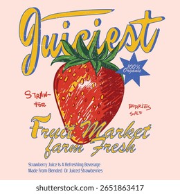Juiciest Para os gráficos de morango. arte de impressão de frutas de verão. gráficos de frutos de baga desenhados à mão . arte vetorial de camisa das mulheres.