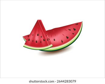 Juicy 3D watermelon slice collection isolated on transparent white background perfect for summer fruit design concepts and healthy food promotion