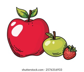 Juicy Apple Duo with Strawberry for a Colorful and Wholesome School Snack Theme Vector illustration