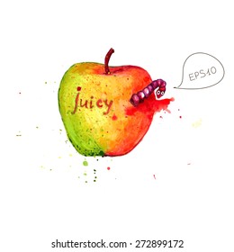 Juicy apple with funny worm.
