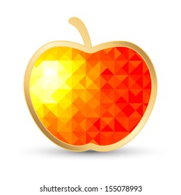 Juicy Apple with Golden Border Isolated on White. Polygonal Design