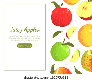 Juicy Apples Landing Page Template, Fresh Healthy Food Online Shop, Farm Market Website Vector Illustration