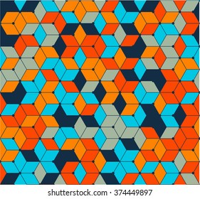Juicy background of blue and orange tones. Seamless pattern. Vector polygon back. Rhombus background.